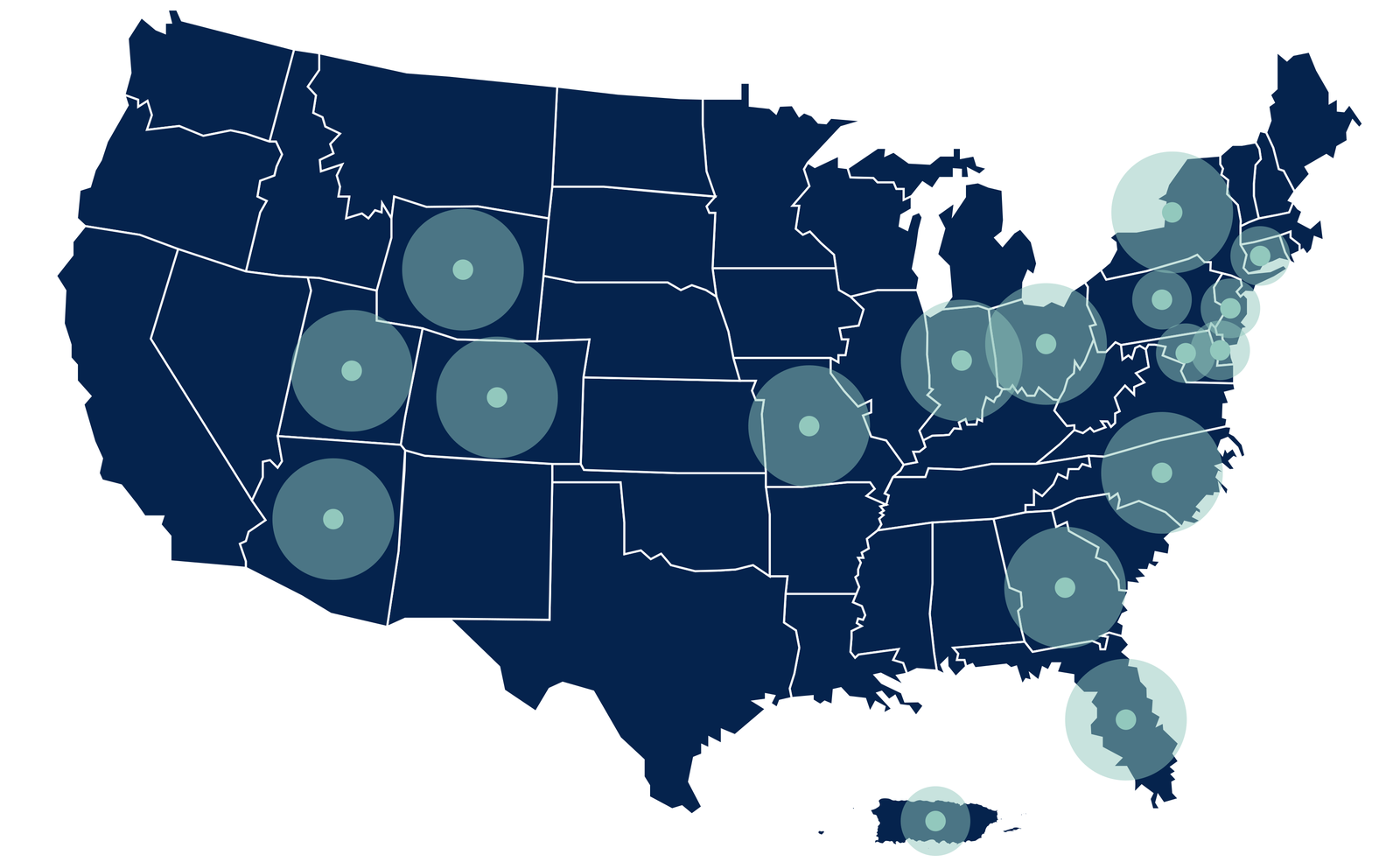 Map of states where CDRx ships prescriptions, plus Puerto Rico.